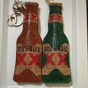 Beaded Bottle Keychain Pair with XX Logo - Brown & Green